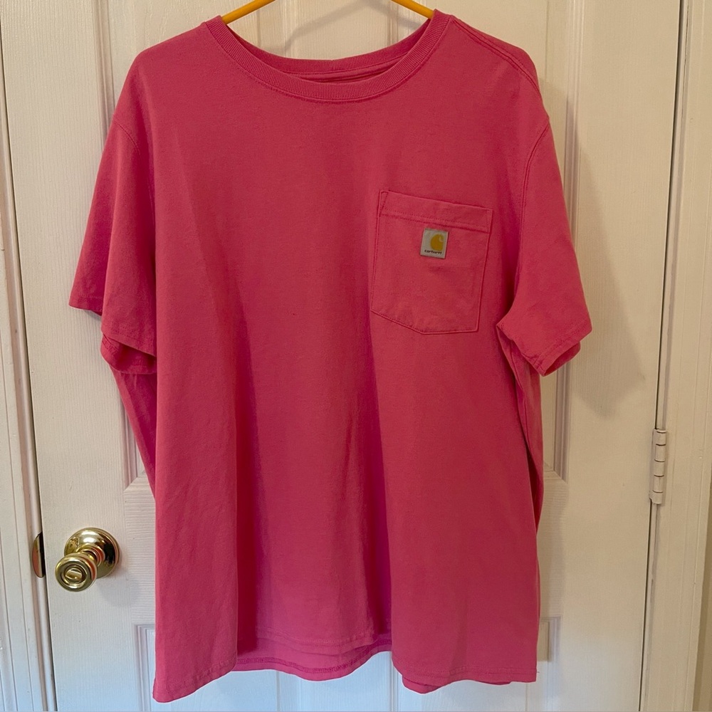 Carhartt Women's Crew Neck Short Sleeve Pocket Loose Fit T-Shirt Pink Size XXL